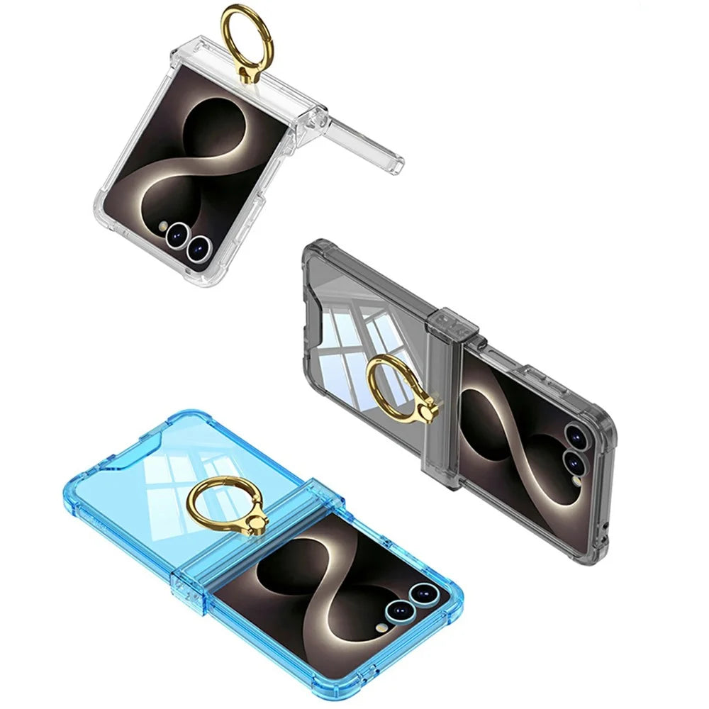 GKK For Samsung Galaxy Z Flip8 Case Airbag Hinge Protection Ring Holder Shockproof Phone Cover with Back Film - Transparent - 7