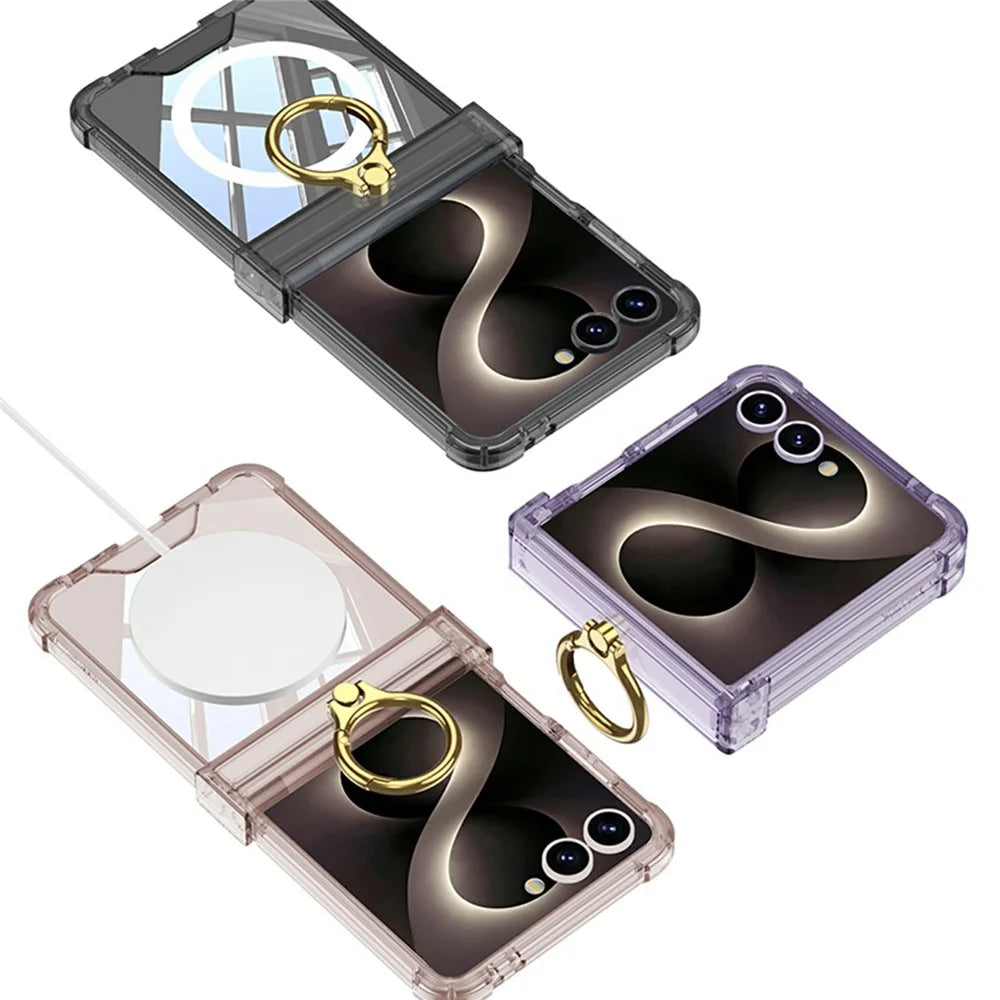 GKK For Samsung Galaxy Z Flip8 Magnetic Case Ring Kickstand TPU Airbag Shockproof Phone Cover with Back Film - Blue - 7