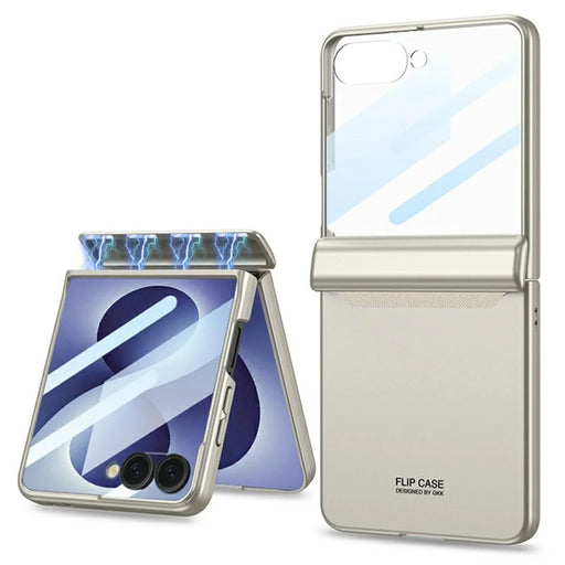 GKK For Samsung Galaxy Z Flip8 Case with Clear Screen Film Magnetic Hinge Protection Phone Cover - Titanium Grey - 1