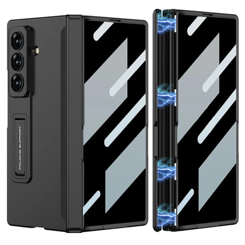 GKK For Samsung Galaxy Z Fold8 Ultra Case Kickstand Magnetic Folding PC Phone Cover with Privacy Front Screen Film - Black - 1