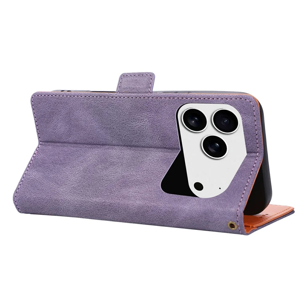 For iPhone 17 Pro  /  18 Pro Case U-Shape Decoration Magnetic Side Clasp Wallet Leather Phone Cover with Wrist Strap - Purple - 4