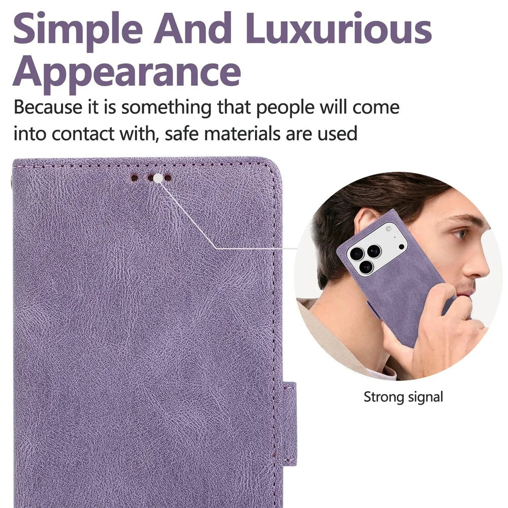 For iPhone 17 Pro  /  18 Pro Case U-Shape Decoration Magnetic Side Clasp Wallet Leather Phone Cover with Wrist Strap - Purple - 5
