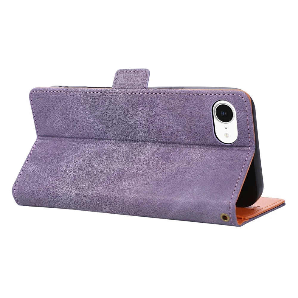 For iPhone 17e  /  16e Case U-Shape Decoration Magnetic Side Clasp Wallet Leather Phone Cover with Wrist Strap - Purple - 4