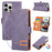 For iPhone 16 Pro Max Case U-Shape Decoration Magnetic Side Clasp Wallet Leather Phone Cover with Wrist Strap - Purple - 1