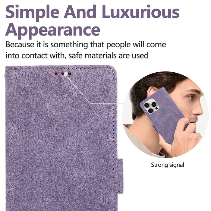 For iPhone 16 Pro Case U-Shape Decoration Magnetic Side Clasp Wallet Leather Phone Cover with Wrist Strap - Purple - 5