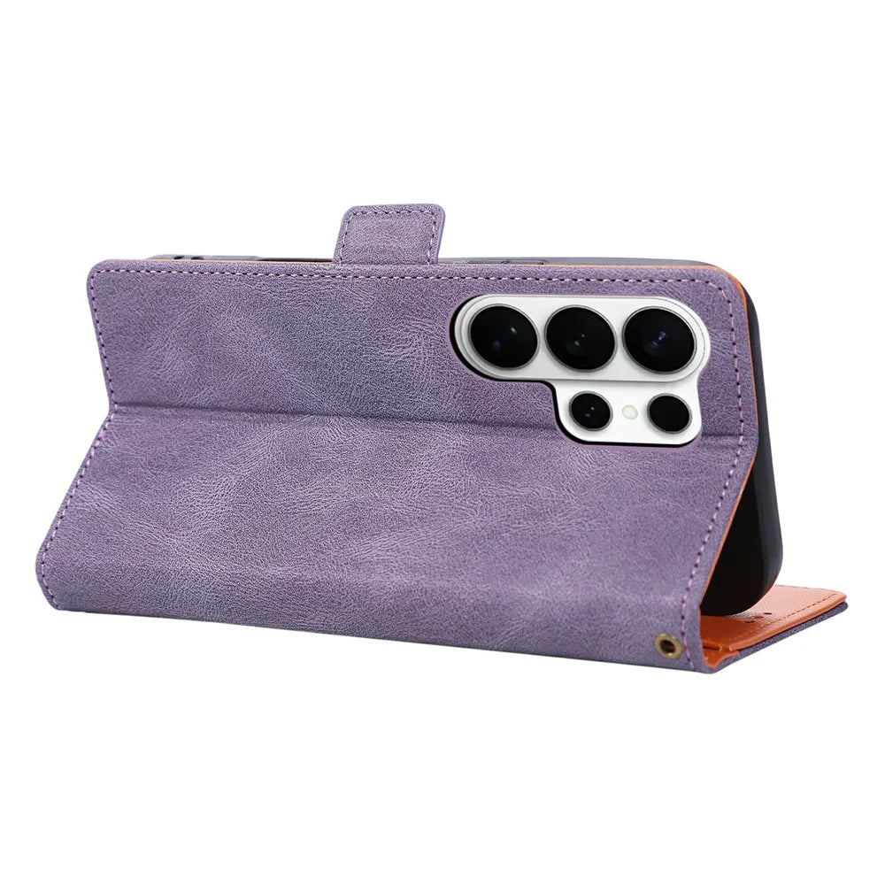 For Samsung Galaxy S25 Ultra Case U-Shape Decoration Magnetic Side Clasp Wallet Leather Phone Cover with Wrist Strap - Purple - 4