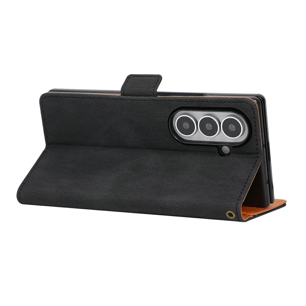 For Samsung Galaxy Z Fold8 Ultra Case U-Shape Decoration Magnetic Side Clasp Wallet Leather Phone Cover with Wrist Strap - Black - 5