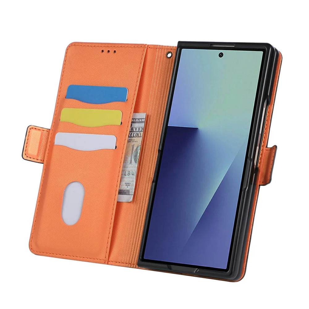 For Samsung Galaxy Z Fold7 5G Case U-Shape Decoration Magnetic Side Clasp Wallet Leather Phone Cover with Wrist Strap - Black - 3