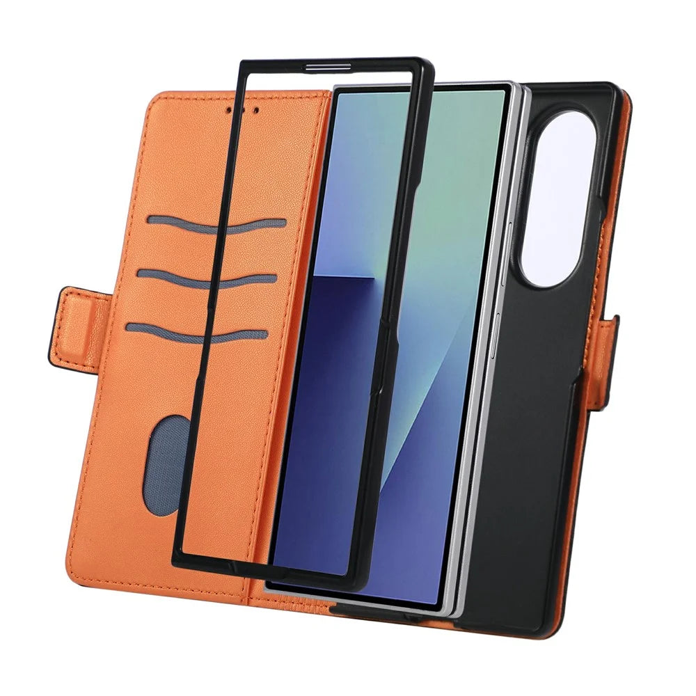 For Samsung Galaxy Z Fold7 5G Case U-Shape Decoration Magnetic Side Clasp Wallet Leather Phone Cover with Wrist Strap - Black - 7
