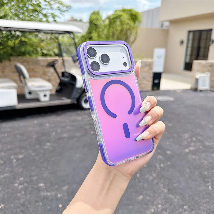 For iPhone 18 Pro Max / 17 Pro Max Magnetic Case Cute Fluorescent Design TPU Acrylic Phone Back Cover - Purple - 1