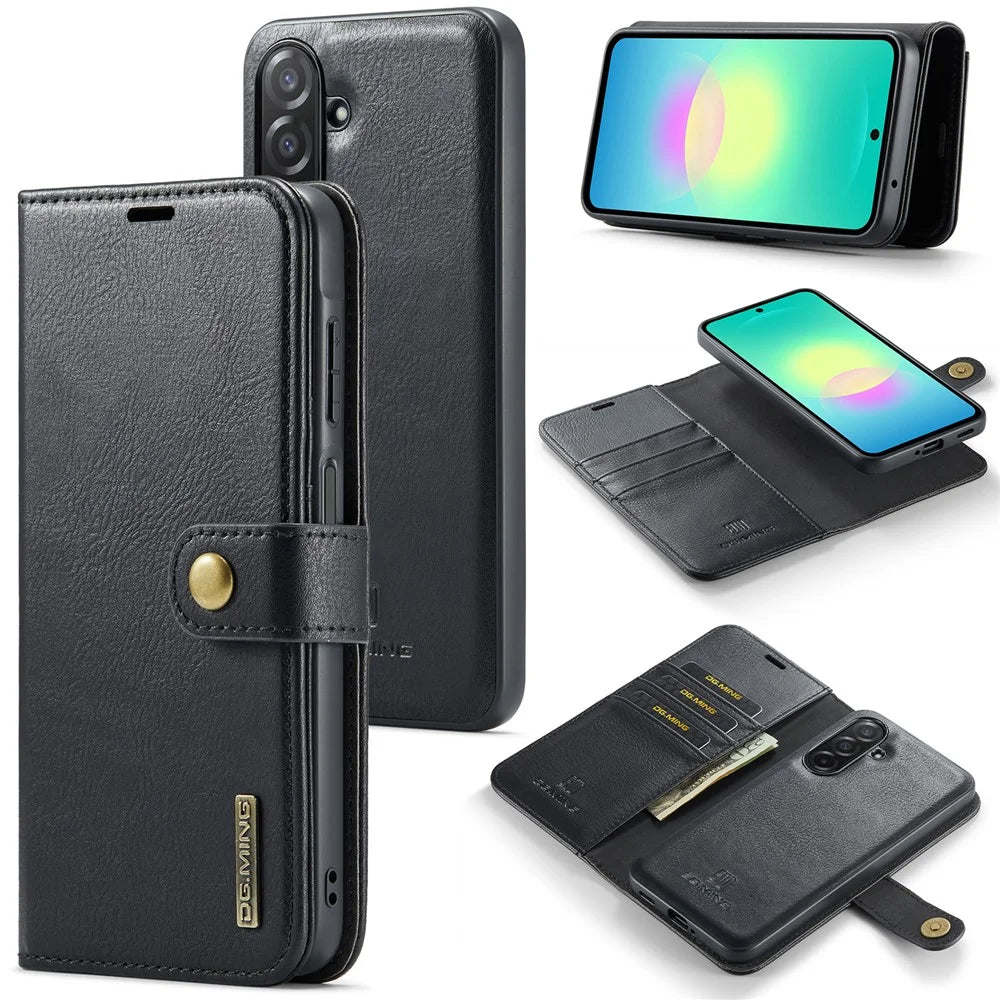 DG.MING for Samsung Galaxy A27 5G Leather Wallet Case Detachable 2 in 1 Split Leather Phone Cover - Black - 1