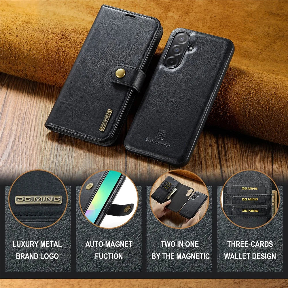 DG.MING for Samsung Galaxy A27 5G Leather Wallet Case Detachable 2 in 1 Split Leather Phone Cover - Black - 7