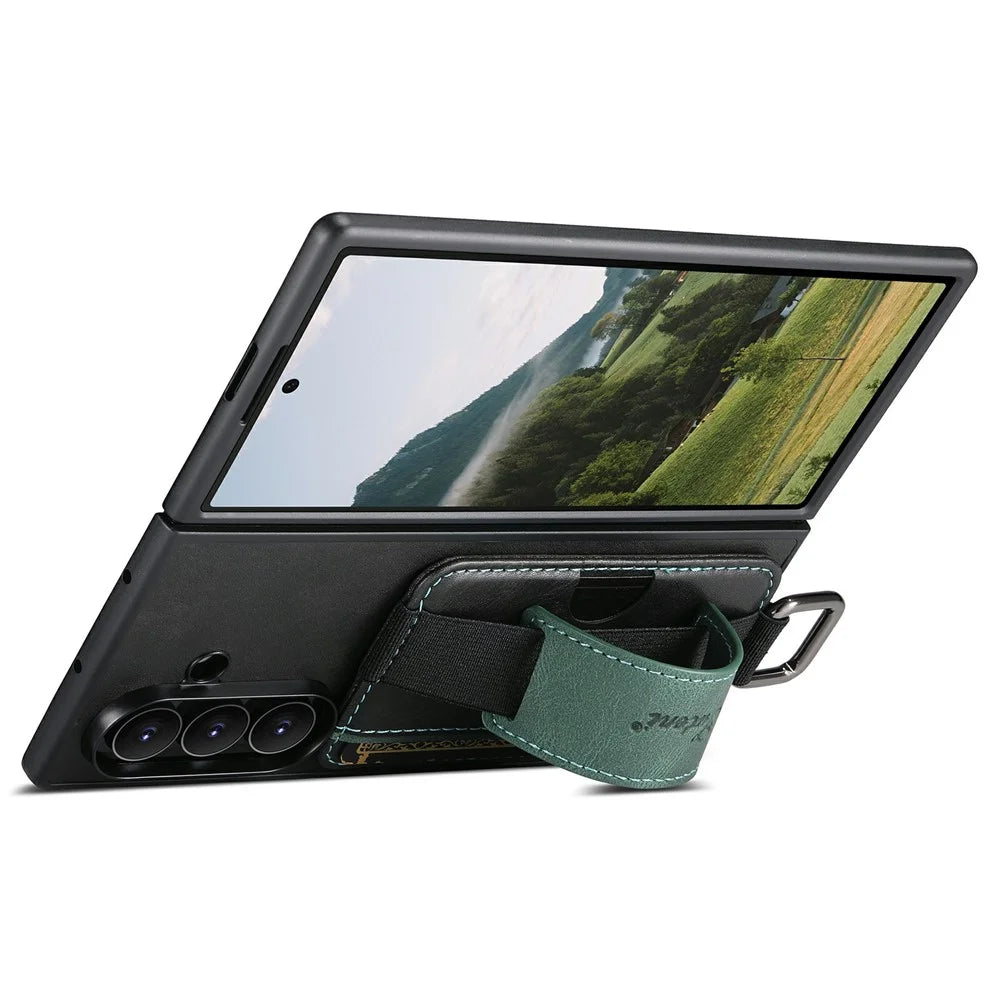 SUTENI H13 For Samsung Galaxy Z Fold8 Ultra Case Card Holder Wristband Waxy Texture Leather + TPU + PC Cover - Black - 3