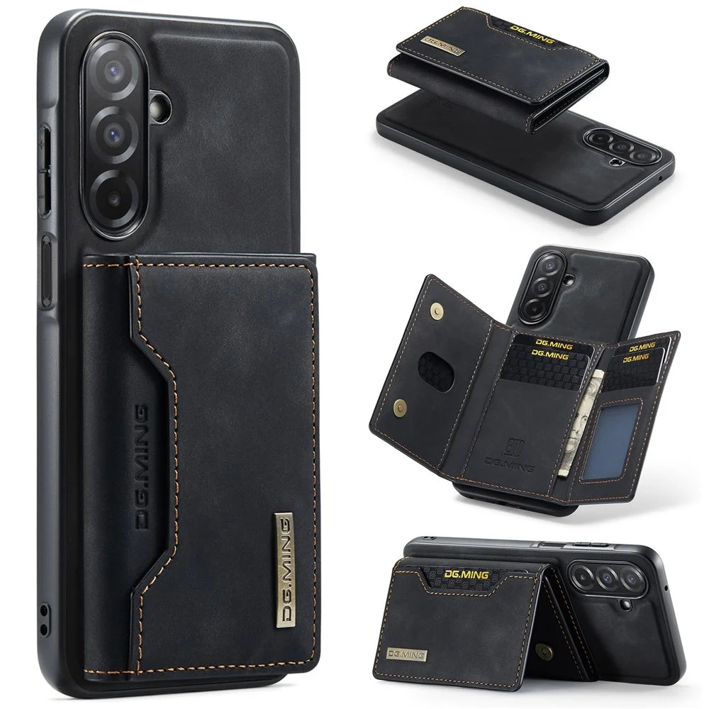DG.MING M2 Series for Samsung Galaxy A27 5G Magnetic Case PU + PC + TPU Phone Cover Detachable Wallet Kickstand - Black - 1