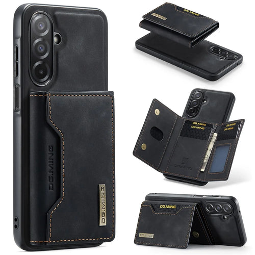 DG.MING M2 Series for Samsung Galaxy A27 5G Magnetic Case PU + PC + TPU Phone Cover Detachable Wallet Kickstand - Black - 1