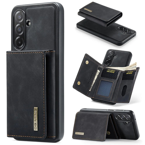 DG.MING M1 Series for Samsung Galaxy A27 5G Phone Case PU + TPU + PC Back Cover with Magnetic Tri-Fold Wallet Kickstand - Black - 1