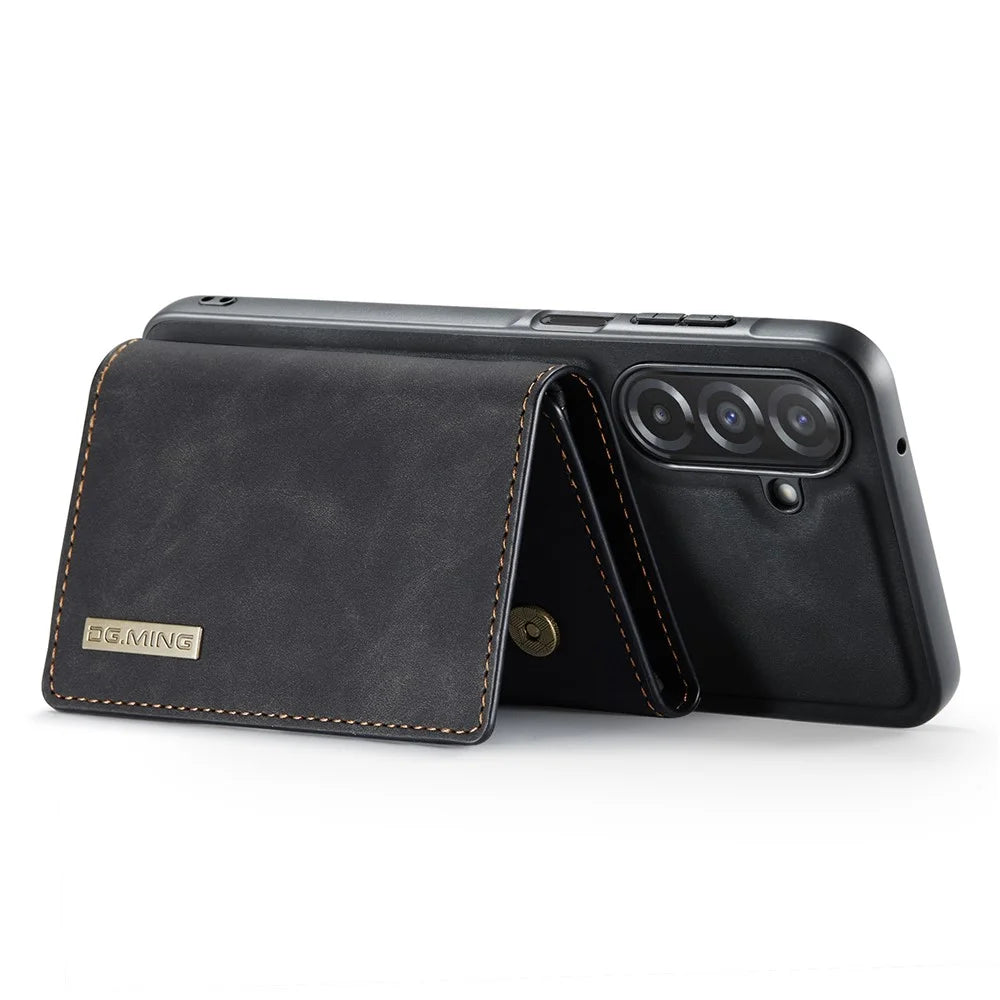 DG.MING M1 Series for Samsung Galaxy A27 5G Phone Case PU + TPU + PC Back Cover with Magnetic Tri-Fold Wallet Kickstand - Black - 3