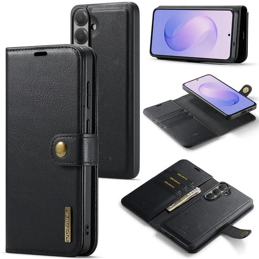 DG.MING for Samsung Galaxy S26 FE Leather Wallet Case Detachable 2 in 1 Split Leather Phone Cover - Black - 1