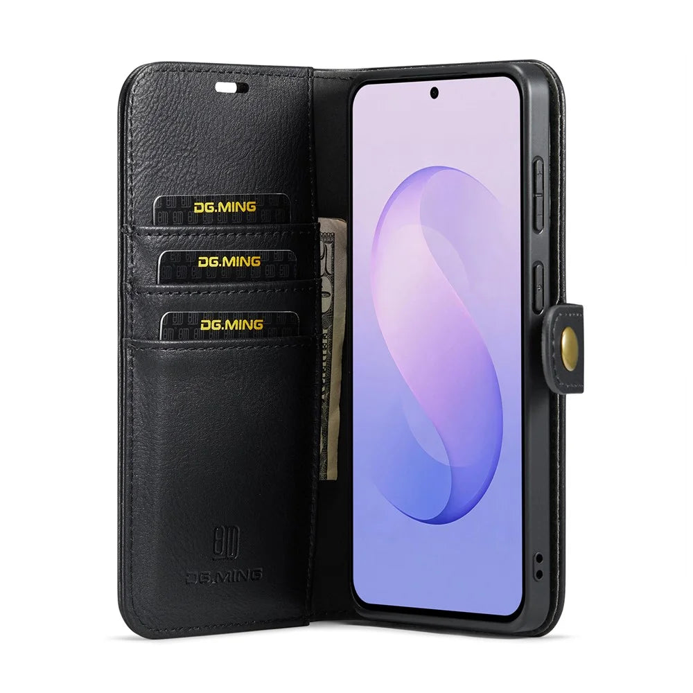 DG.MING for Samsung Galaxy S26 FE Leather Wallet Case Detachable 2 in 1 Split Leather Phone Cover - Black - 3
