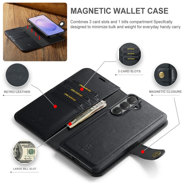 DG.MING for Samsung Galaxy S26 FE Leather Wallet Case Detachable 2 in 1 Split Leather Phone Cover - Black - 5