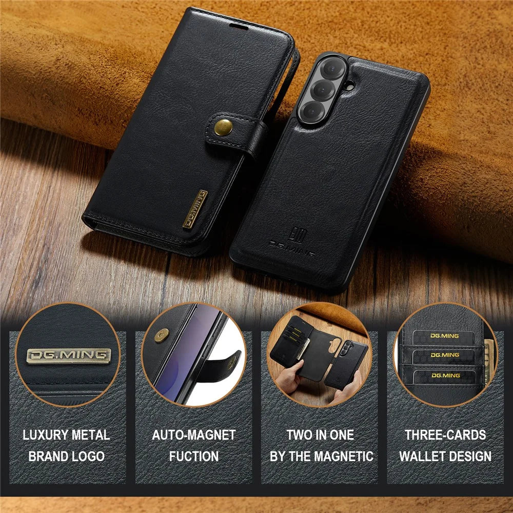 DG.MING for Samsung Galaxy S26 FE Leather Wallet Case Detachable 2 in 1 Split Leather Phone Cover - Black - 7