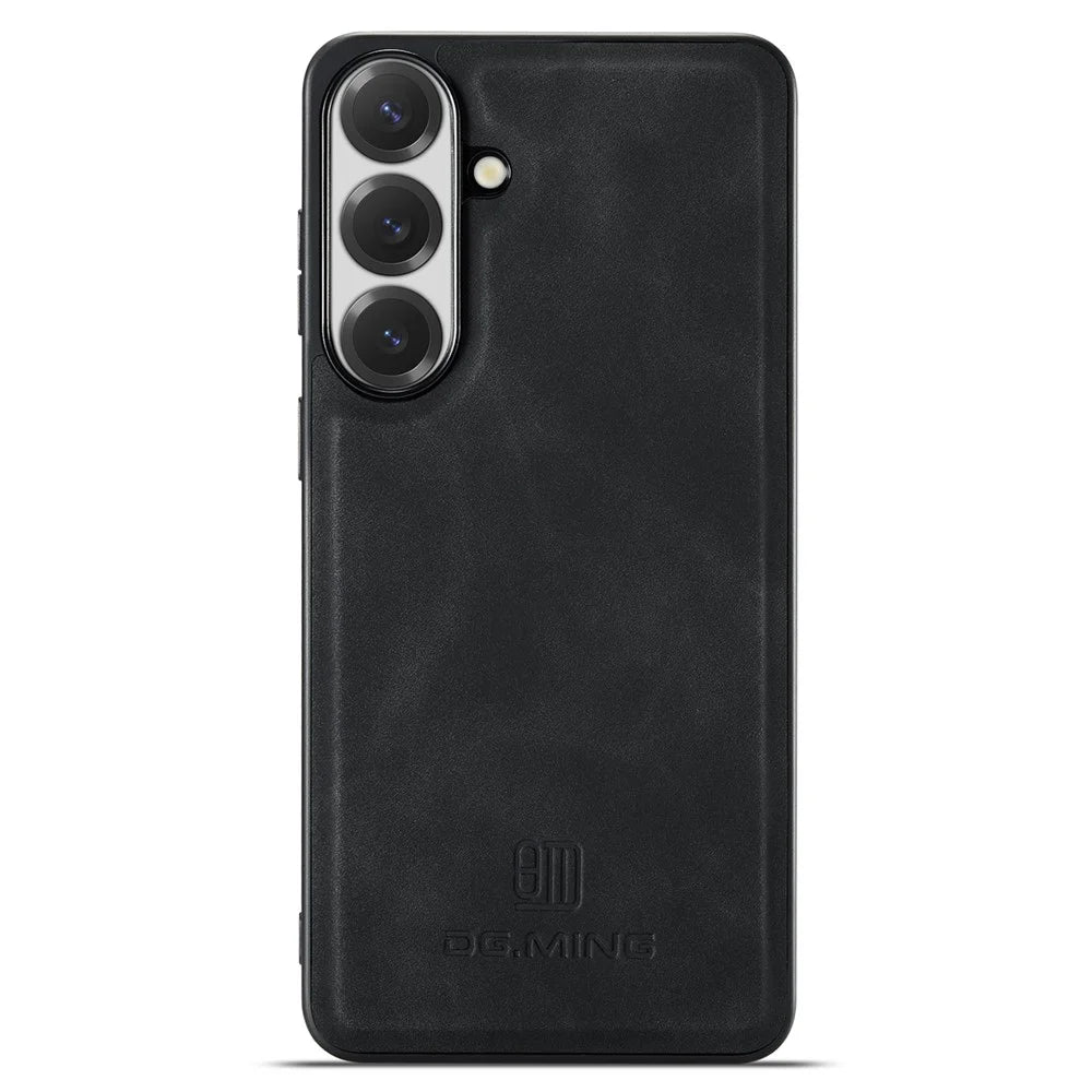DG.MING For Samsung Galaxy S26 FE Case PU Leather Covered PC + TPU Hybrid Phone Shell - Black - 1
