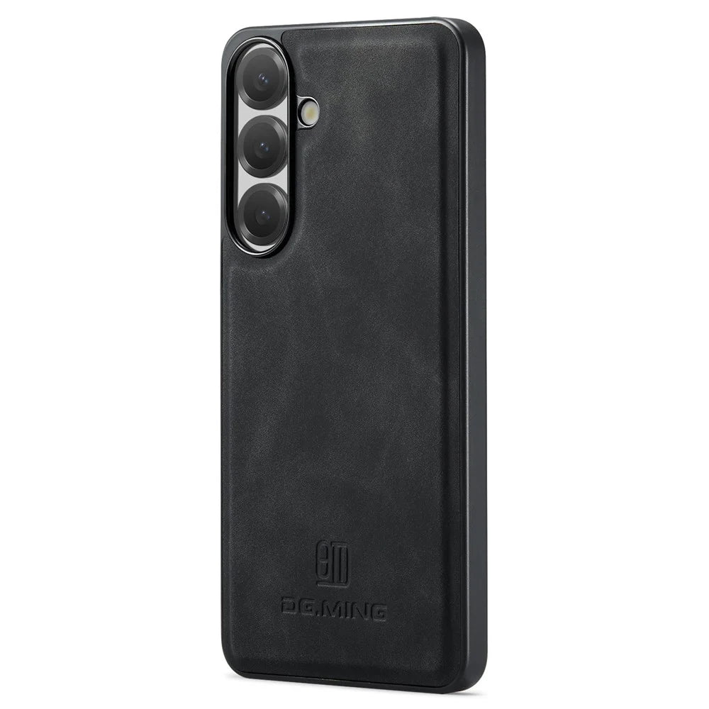 DG.MING For Samsung Galaxy S26 FE Case PU Leather Covered PC + TPU Hybrid Phone Shell - Black - 2