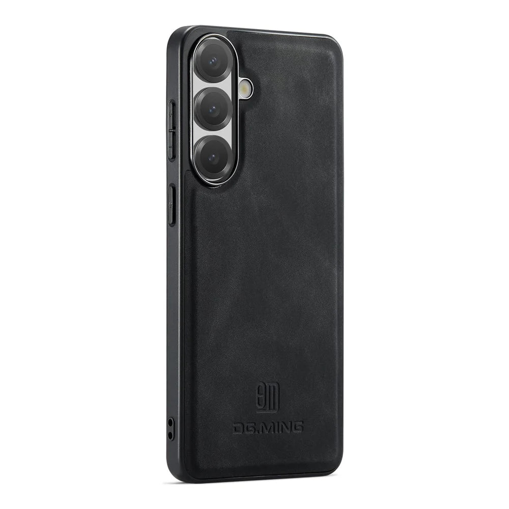 DG.MING For Samsung Galaxy S26 FE Case PU Leather Covered PC + TPU Hybrid Phone Shell - Black - 4