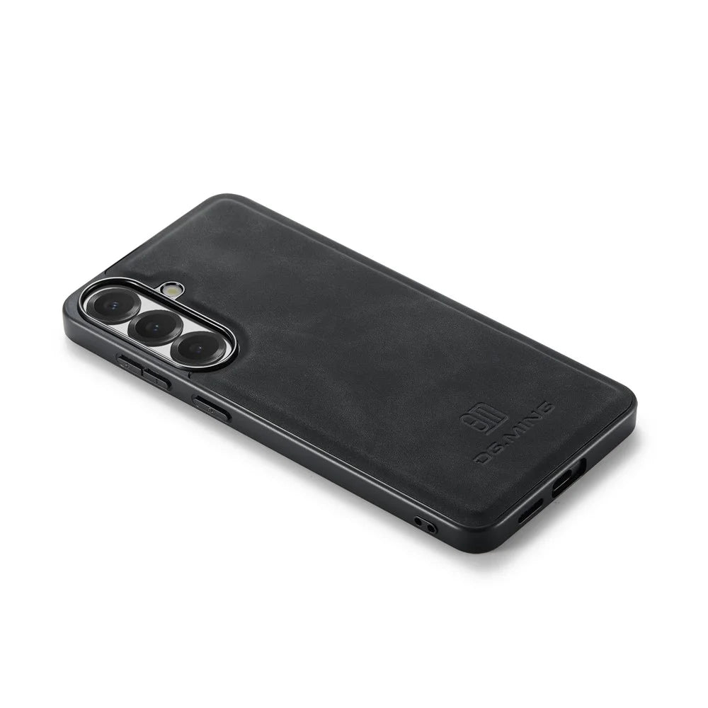 DG.MING For Samsung Galaxy S26 FE Case PU Leather Covered PC + TPU Hybrid Phone Shell - Black - 6