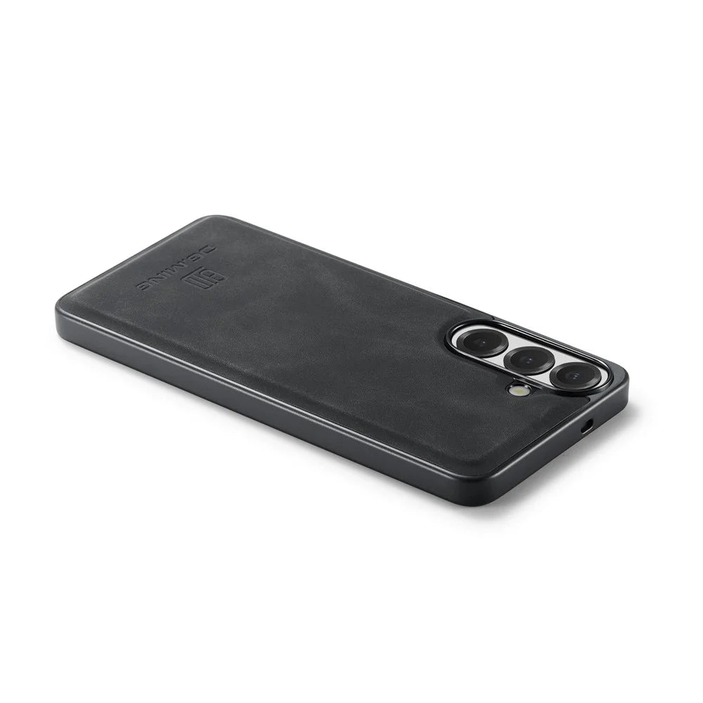 DG.MING For Samsung Galaxy S26 FE Case PU Leather Covered PC + TPU Hybrid Phone Shell - Black - 7