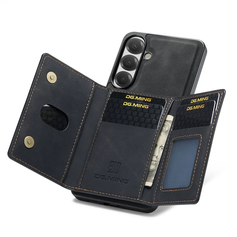 DG.MING M2 Series for Samsung Galaxy S26 FE Magnetic Case PU + PC + TPU Phone Cover Detachable Wallet Kickstand - Black - 3