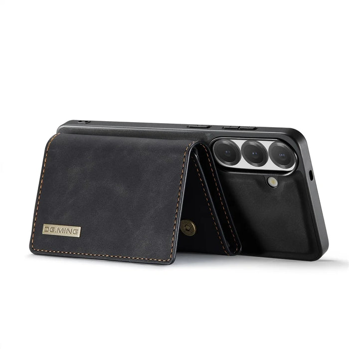 DG.MING M1 Series for Samsung Galaxy S26 FE Phone Case PU + TPU + PC Back Cover with Magnetic Tri-Fold Wallet Kickstand - Black - 3