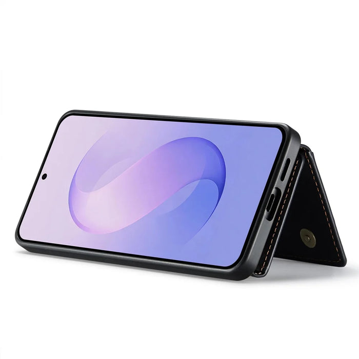 DG.MING M1 Series for Samsung Galaxy S26 FE Phone Case PU + TPU + PC Back Cover with Magnetic Tri-Fold Wallet Kickstand - Black - 4