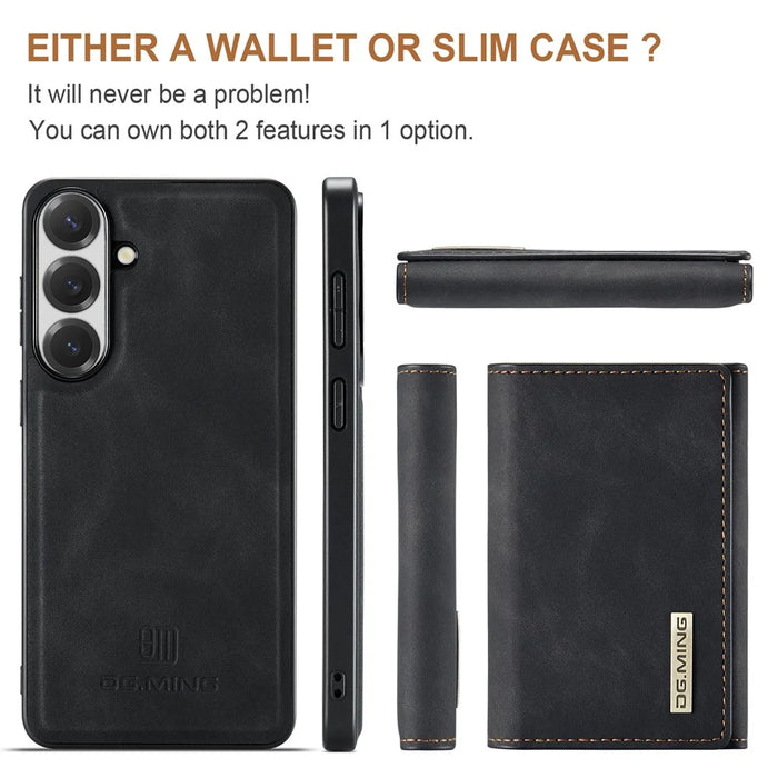 DG.MING M1 Series for Samsung Galaxy S26 FE Phone Case PU + TPU + PC Back Cover with Magnetic Tri-Fold Wallet Kickstand - Black - 6