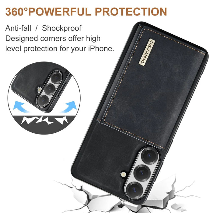 DG.MING M1 Series for Samsung Galaxy S26 FE Phone Case PU + TPU + PC Back Cover with Magnetic Tri-Fold Wallet Kickstand - Black - 7