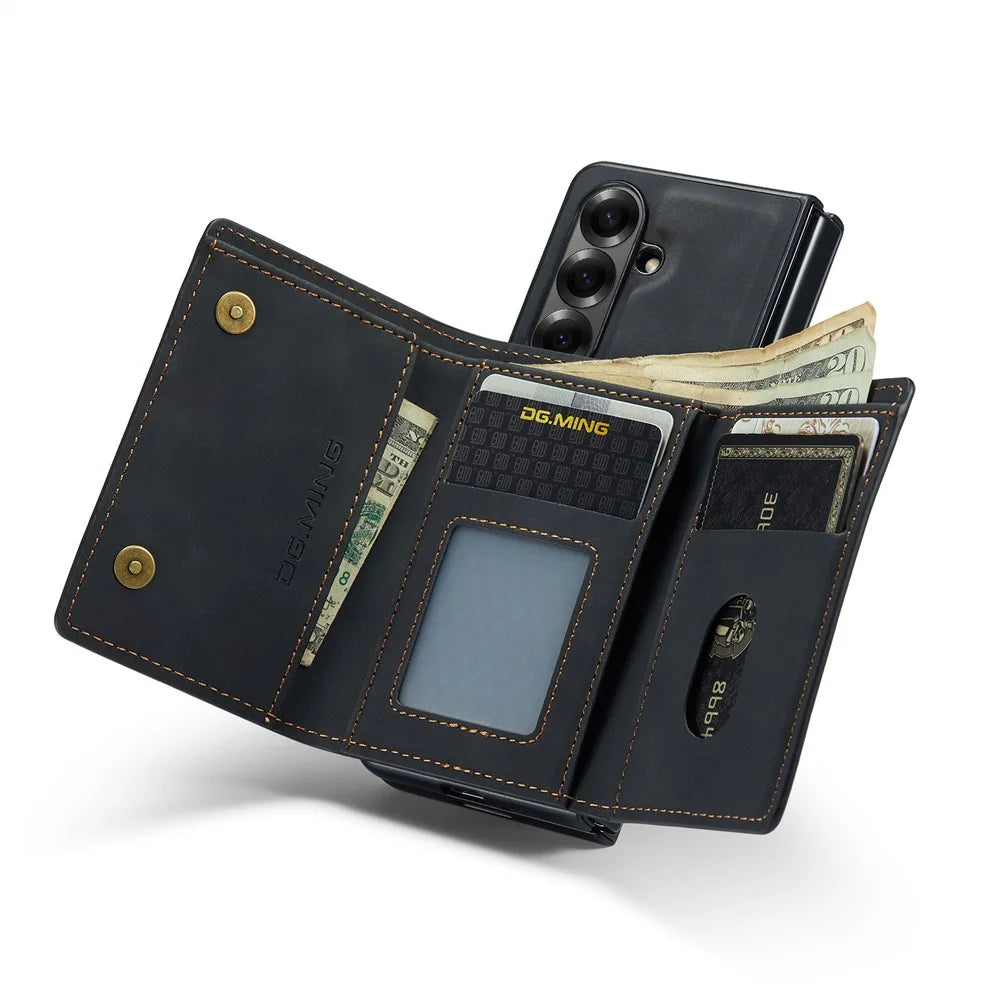 DG.MING M1 Series for Samsung Galaxy Z Fold8 Ultra Phone Case PU + TPU + PC Back Cover with Magnetic Tri-Fold Wallet Kickstand - Black - 2