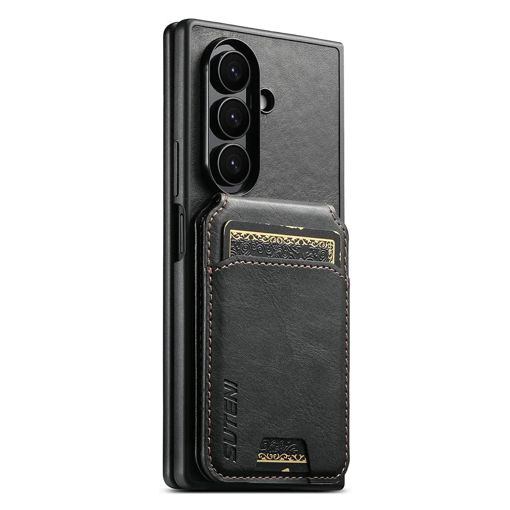 SUTENI H02 For Samsung Galaxy Z Fold8 Ultra Case Waxy Texture Leather + PC Card Slots Kickstand Phone Cover - Black - 5