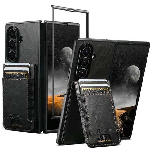SUTENI H03 for Samsung Galaxy Z Fold8 Ultra Case PU Leather PC Protective Phone Cover with Card Slots Kickstand - Black - 1