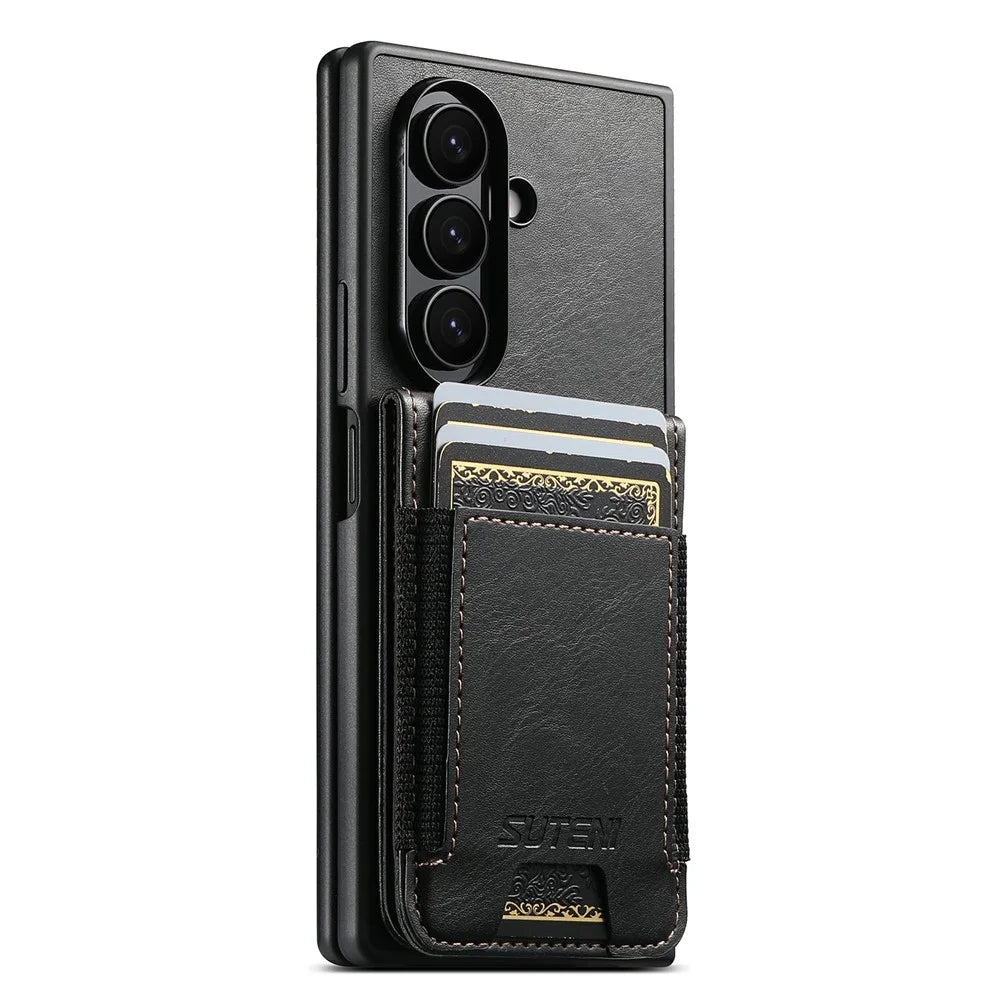 SUTENI H03 for Samsung Galaxy Z Fold8 Ultra Case PU Leather PC Protective Phone Cover with Card Slots Kickstand - Black - 5