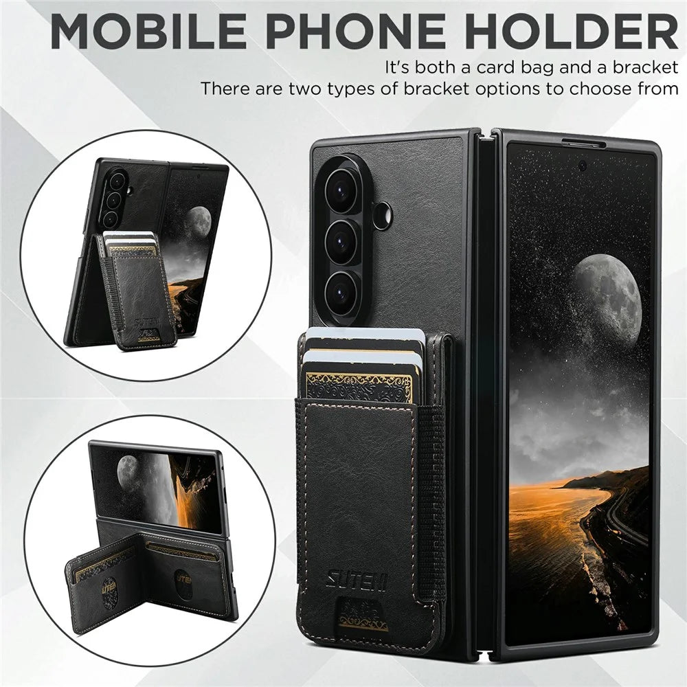SUTENI H03 for Samsung Galaxy Z Fold8 Ultra Case PU Leather PC Protective Phone Cover with Card Slots Kickstand - Black - 6