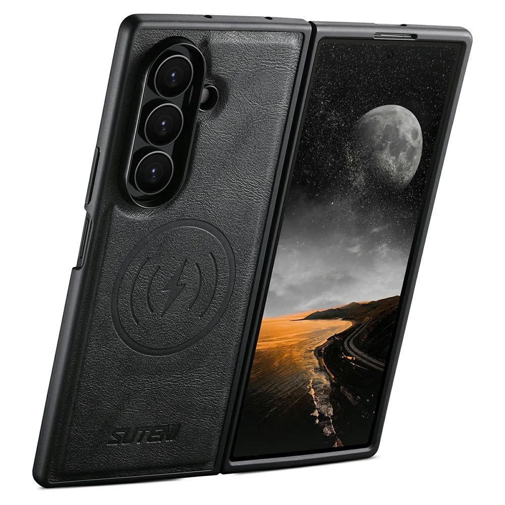 SUTENI G5 for Samsung Galaxy Z Fold8 Ultra Magnetic Case Cowhide Texture Leather + PC Phone Cover - Black - 2