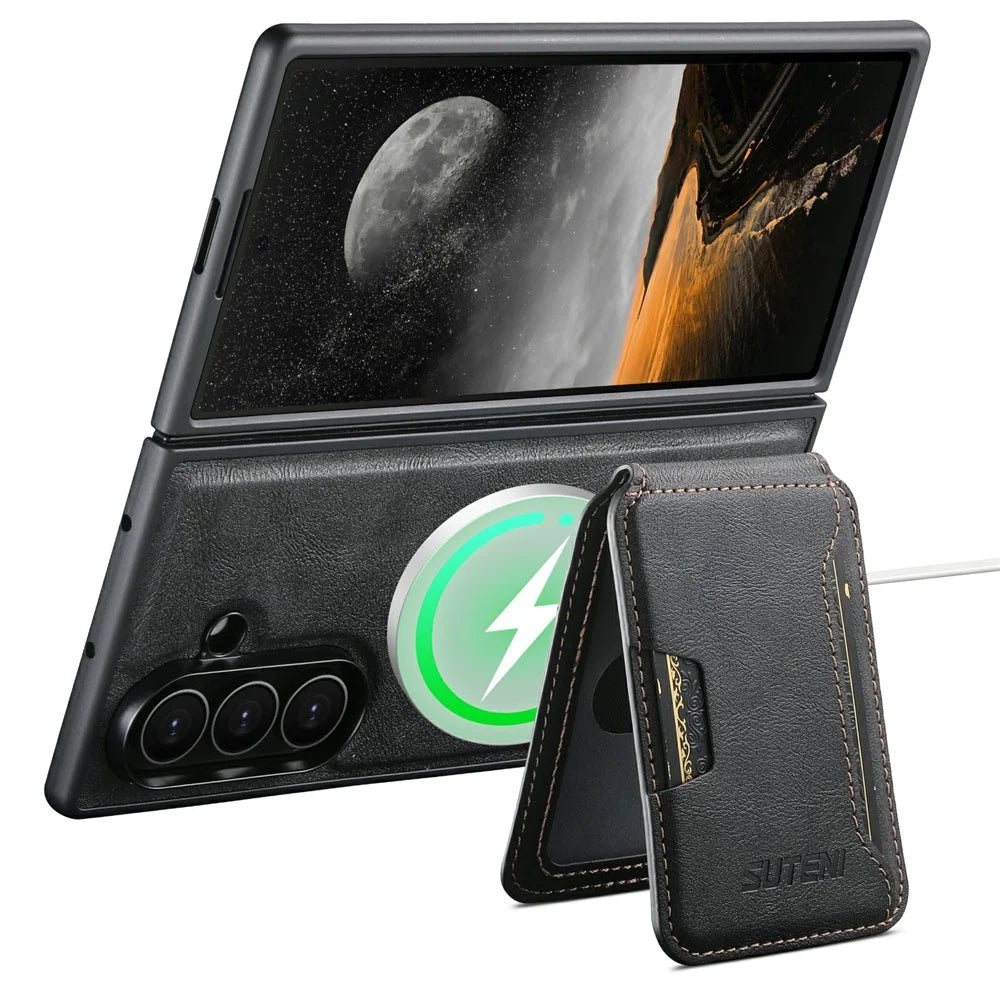 SUTENI G5 for Samsung Galaxy Z Fold8 Ultra Magnetic Case Cowhide Texture Leather + PC Phone Cover - Black - 3