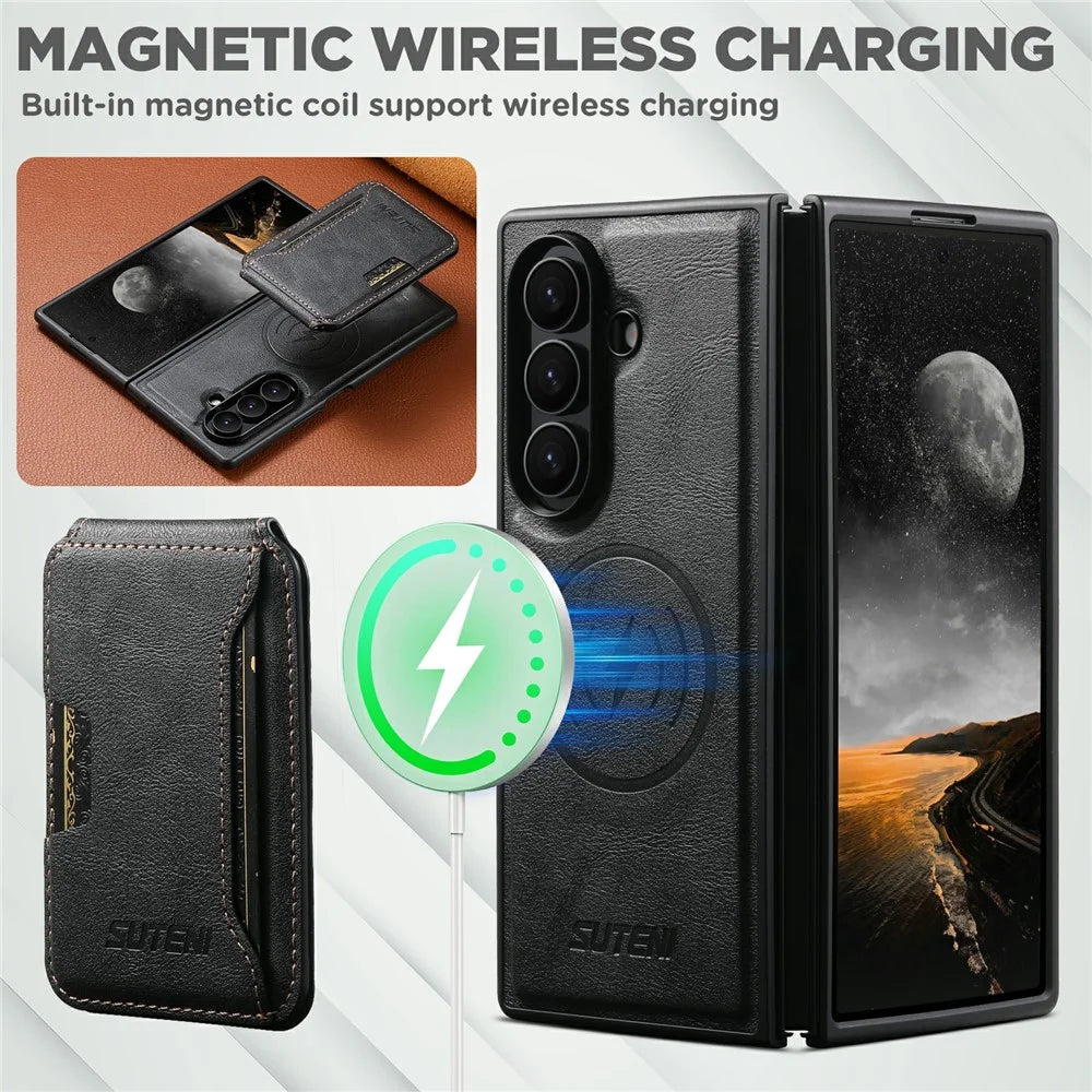 SUTENI G5 for Samsung Galaxy Z Fold8 Ultra Magnetic Case Cowhide Texture Leather + PC Phone Cover - Black - 6