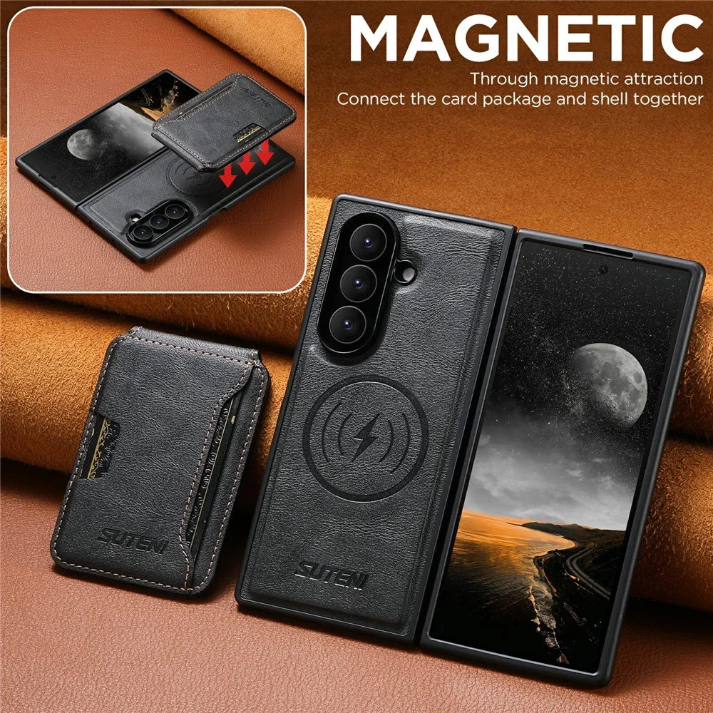 SUTENI G5 for Samsung Galaxy Z Fold8 Ultra Magnetic Case Cowhide Texture Leather + PC Phone Cover - Black - 7