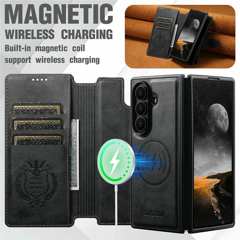 SUTENI Q-05 for Samsung Galaxy Z Fold8 Ultra Case 2 in 1 Magnetic Detachable Leather + PC Wallet Phone Cover - Black - 5