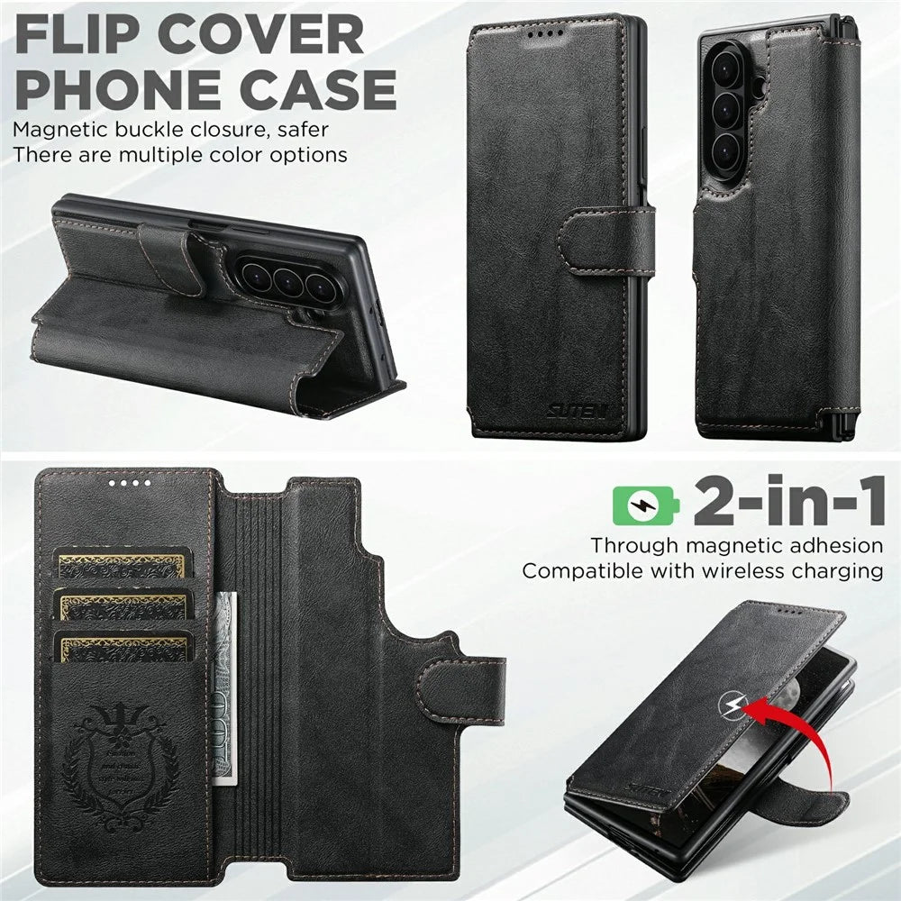 SUTENI Q-05 for Samsung Galaxy Z Fold8 Ultra Case 2 in 1 Magnetic Detachable Leather + PC Wallet Phone Cover - Black - 7