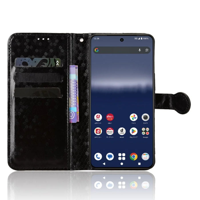 For Sharp Aquos R11 Wallet Case Dot Pattern Imprint PU Leather Phone Cover with Wrist Strap - Black - 3