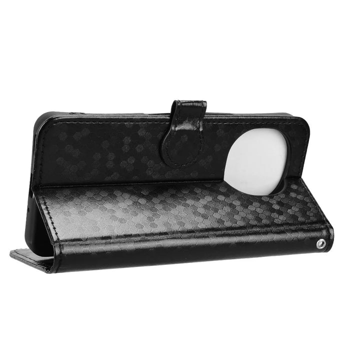 For Sharp Aquos R11 Wallet Case Dot Pattern Imprint PU Leather Phone Cover with Wrist Strap - Black - 4