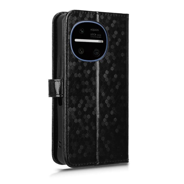 For Sharp Aquos R11 Wallet Case Dot Pattern Imprint PU Leather Phone Cover with Wrist Strap - Black - 6