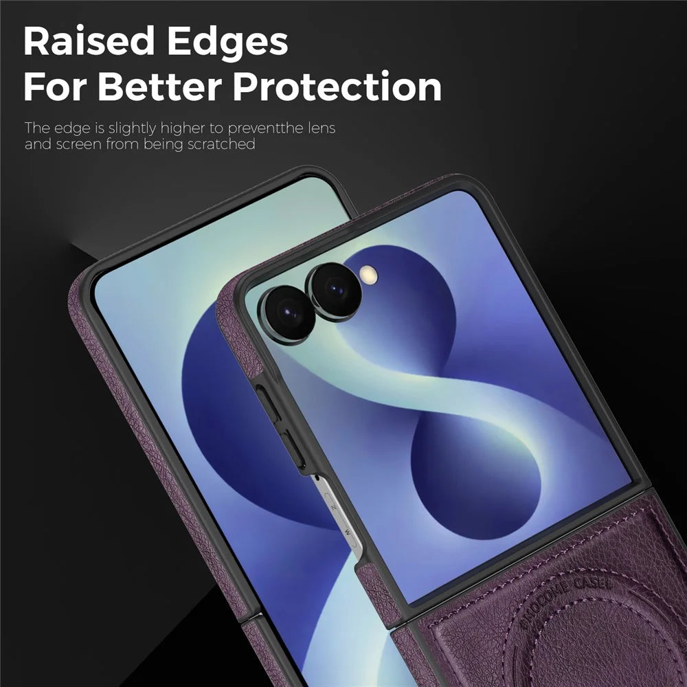 For Samsung Galaxy Z Flip8 Magnetic Case Kickstand PC Silicone Leather Phone Back Cover - Dark Purple - 4